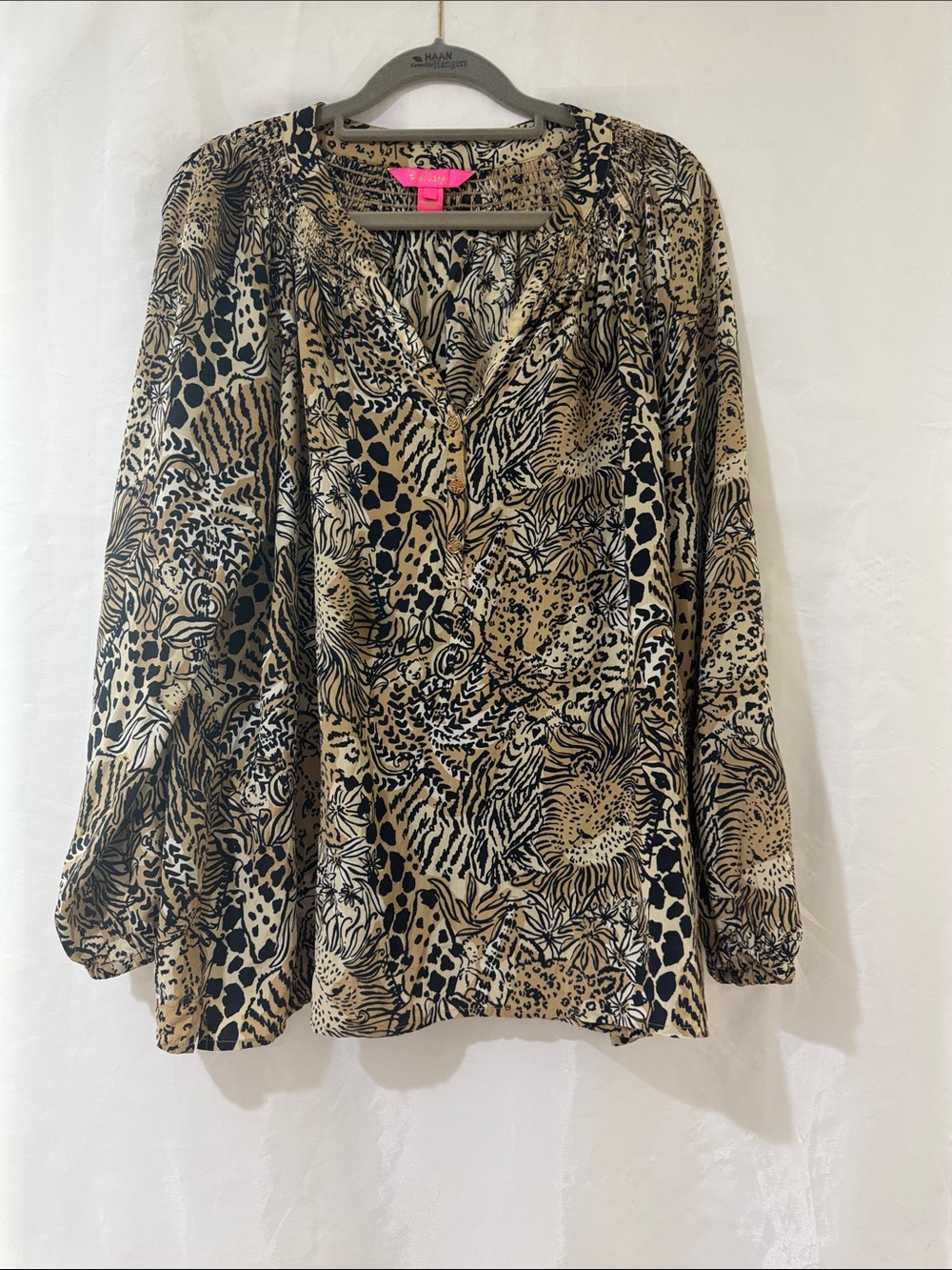 Lilly Pulitzer, large silk Elsa blouse Walk on the wild side